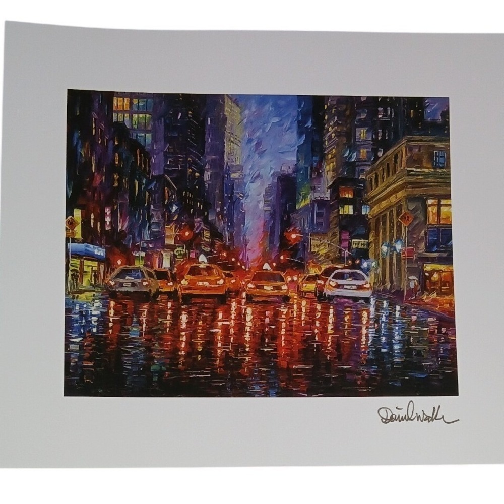 Daniel Wall Rainy Manhattan Night Lithograph Park West COA Cityscape Art Print